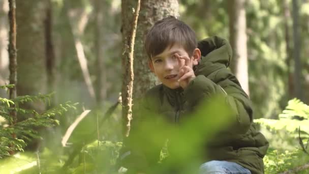 Dítě Ztratilo Lese Samo Chlapec Lese Sám Přežít Sám Lese — Stock video