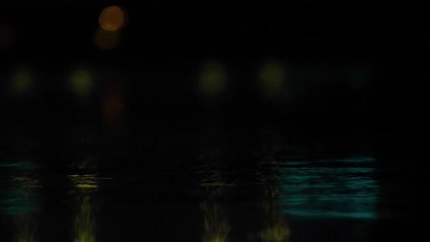 Reflection Light Dark Waters River Led Lamps Reflect Running Water — Stock Video