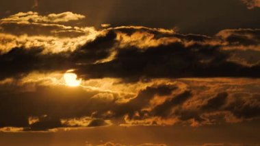 Göl kenarında altın gün batımı. Güneş birliği doğayla uyum içinde. Gölün yüzeyine yansıyan güneş ışığı. Güzel, sarı bir akşam fotoğrafı. Gölün kenarında güneş batıyor. Hafif bir yaz esintisi esiyor