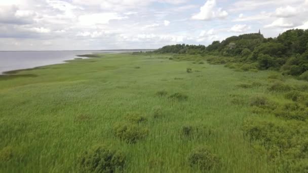 Водный Ландшафт Озера Буртниекс Природный Заповедник Воздушный Вид Дрона Выстрел — стоковое видео