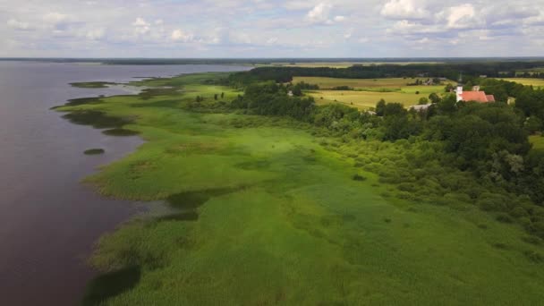 Water Landscape Lake Burtnieks Nature Reserve Aerial View Drone Shot — 图库视频影像