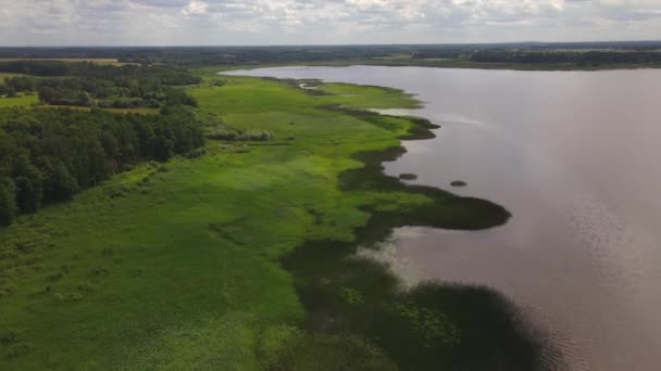 Water Landscape Lake Burtnieks Nature Reserve Aerial View Drone Shot — 图库视频影像