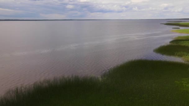 Water Landscape Lake Burtnieks Nature Reserve Aerial View Drone Shot — 图库视频影像