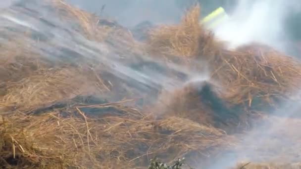 Firemen Put Out Burning Grain Mill Fireman Puts Out Fire — ストック動画