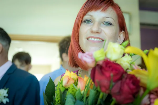 Everywhere Flowers Woman Girl Red Hair Great Smile — Stock Photo, Image