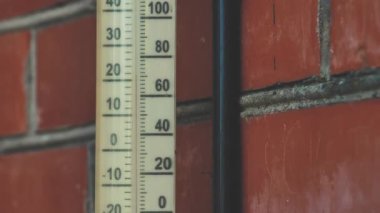 Thermometer shows the outside temperature. Old temperature gauge outside