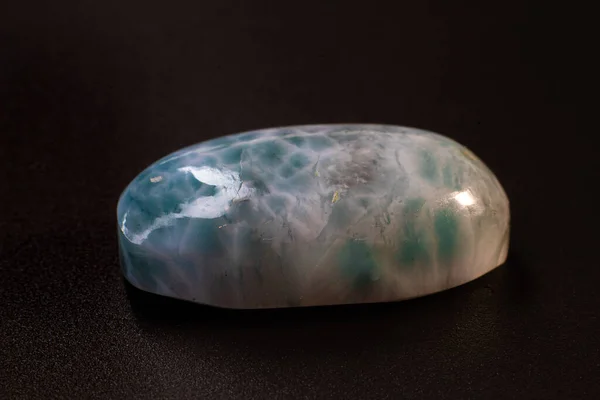 Oval Light Blue Dominican Republic Larimar Cabochon Isolated Black Background — стокове фото