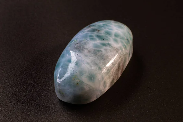 Oval Light Blue Dominican Republic Larimar Cabochon Isolated Black Background — Stock Photo, Image