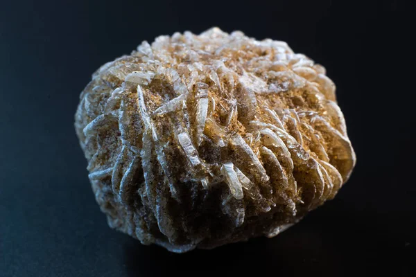 Desert Rose Rock Rose Gypsum Crystal Cluster Macro Isolated Black — Stock Photo, Image