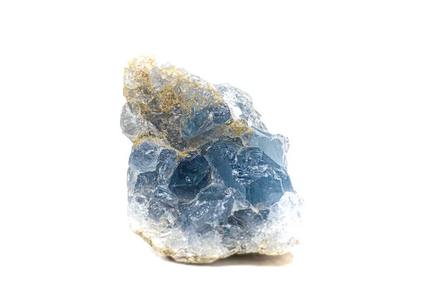 白色背景表面上孤立的一个真正的浅蓝色芹菜晶体巨石团 — 图库照片
