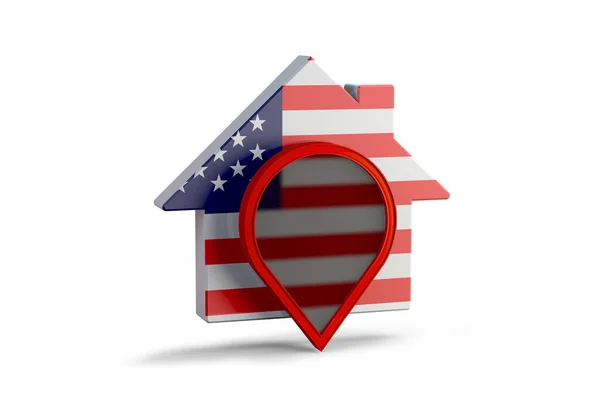 Ilustração Uma Casa Com Bandeira Dos Estados Unidos Pino Localização — Fotografia de Stock