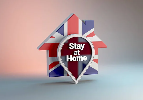 Illustration House United Kingdom Flag Phrase Stay Home Protect Coronavirus — Stock Photo, Image