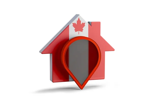 Illustration Eines Hauses Mit Der Kanada Flagge Und Einem Location — Stockfoto