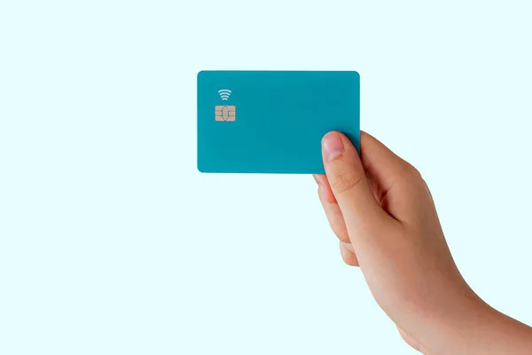 Hand Hält Eine Kredit Oder Debitkarte — Stockfoto