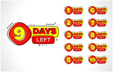 Geriye sayım pankartı. Satış zamanı. On, dokuz, sekiz, yedi, altı, beş, dört, üç, iki, bir, sıfır gün kaldı. vektör illüstrasyonu