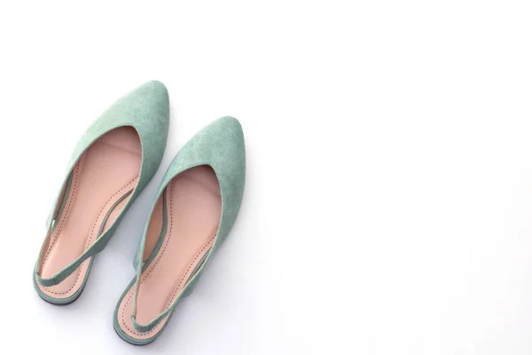 Sapatos Camurça Mulher Cor Delicada Hortelã Branco — Fotografia de Stock