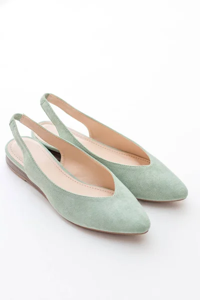 Scarpe Scamosciate Donna Delicato Colore Menta Bianco — Foto Stock