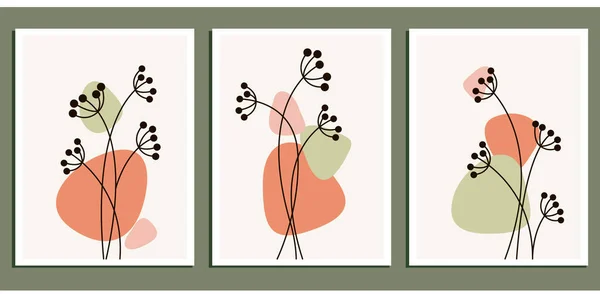 Set Abstrakter Hintergründe Mit Pflanzen Und Formen Trendige Vektorillustration Für — Stockvektor