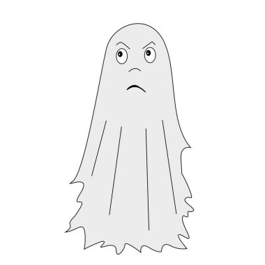 Kaşları, gözleri ve ağzı olan gri bir hayalet.