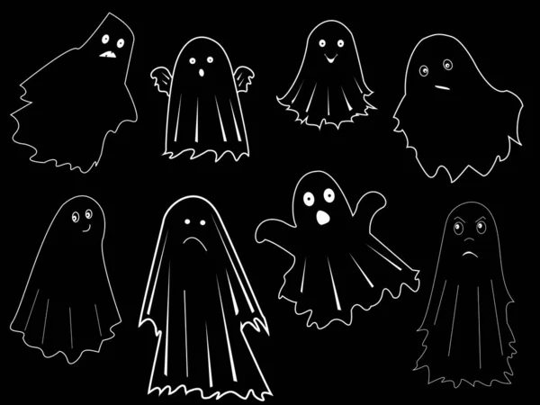 黒を背景に8体の白い幽霊 — ストック写真