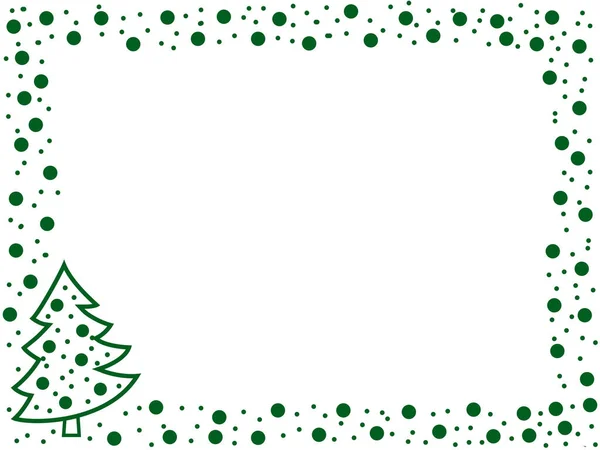  Küçük yeşil bir Noel ağacı ve beyaz arka planda yeşil kartopları olan çerçeve