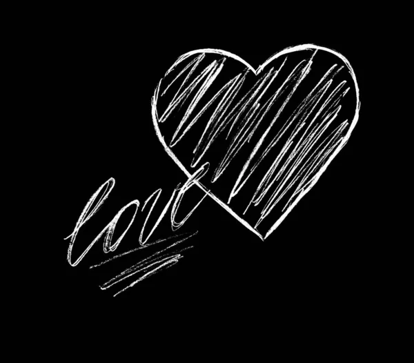 Чорному Тлі Біле Серце Напис Любов — стокове фото