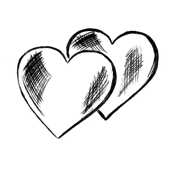 Two Hearts Black Outline White Background — Stock Photo, Image