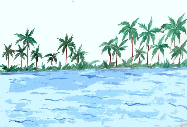 Тропический Пейзаж Пальмами Морем — стоковое фото