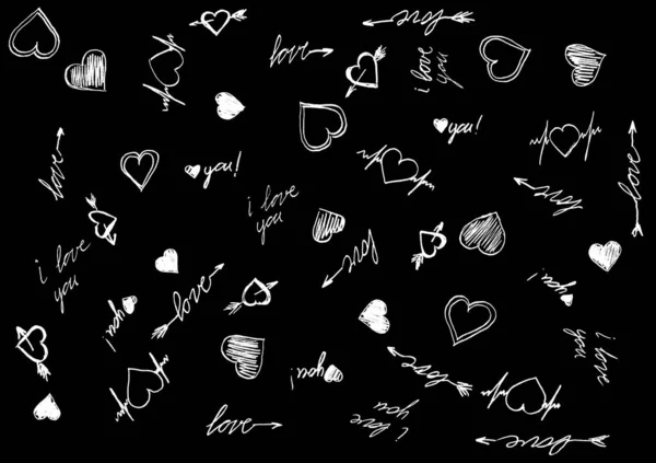 Черный Фон Фотографиями Любви Белых Сердец — стоковое фото