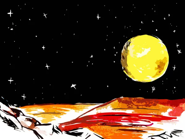 Луна Черном Небе Над Красной Поверхностью Земли — стоковое фото