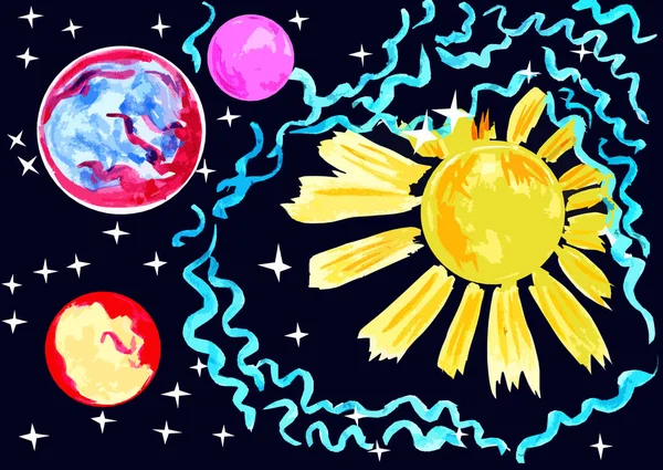 Образ Космоса Планетами Солнцем Звездами — стоковое фото