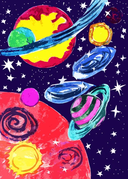 Cosmos Púrpura Con Planetas Multicolores Estrellas —  Fotos de Stock