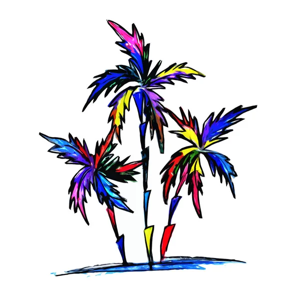 白色背景上的三棵五彩缤纷的棕榈树 — 图库照片