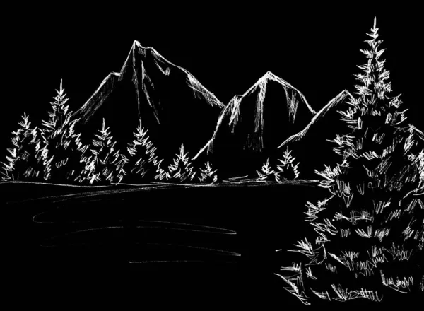Siyah Arka Planda Beyaz Dağlar Noel Ağaçları — Stok fotoğraf