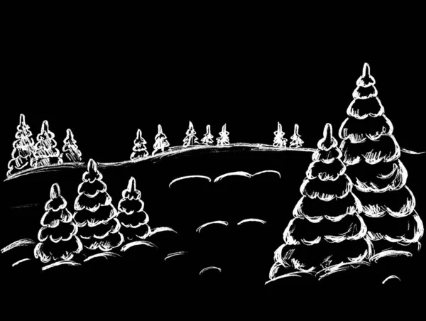 Pêssego Inverno Com Árvores Natal Brancas Fundo Preto — Fotografia de Stock