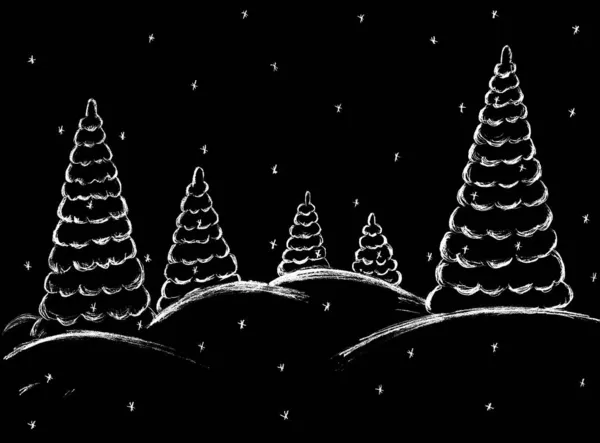 Зимовий Пейзаж Білими Ялинками Чорному Тлі — стокове фото