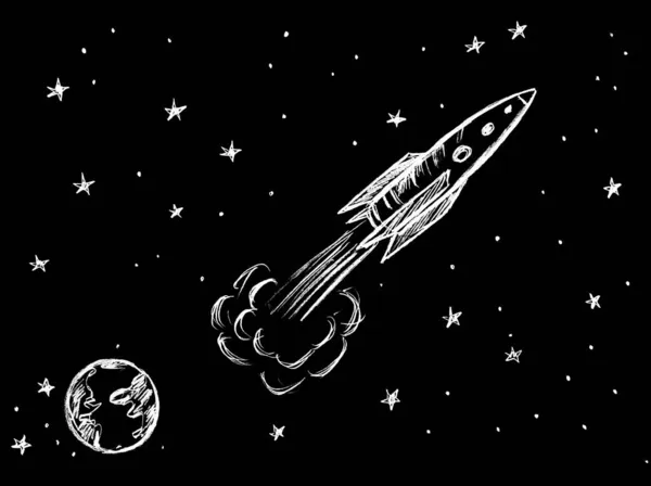 Rocket Flying Space White Color Black Background — Stock Photo, Image