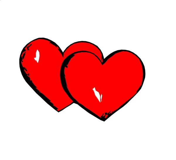 Δύο Κόκκινες Καρδιές Μαύρο Περίγραμμα Λευκό Φόντο — Φωτογραφία Αρχείου