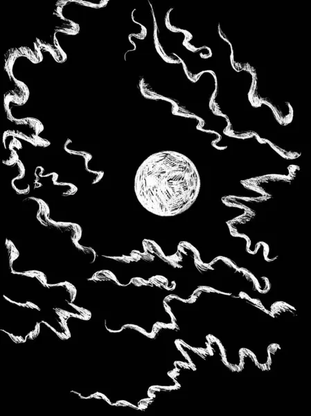 Білий Місяць Хмарах Чорному Тлі — стокове фото