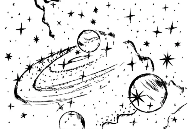 Paisagem Cósmica Com Planetas Estrelas Meteoritos — Fotografia de Stock