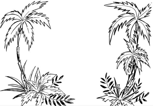 Two palm trees and tropical plants