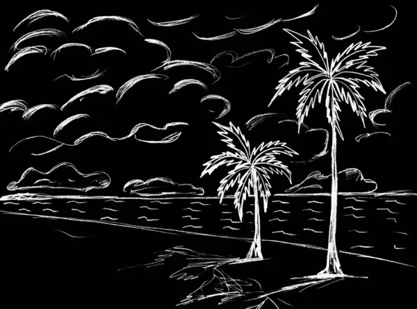 Landschaft Mit Palmen Strand Und Wolken Himmel — Stockfoto