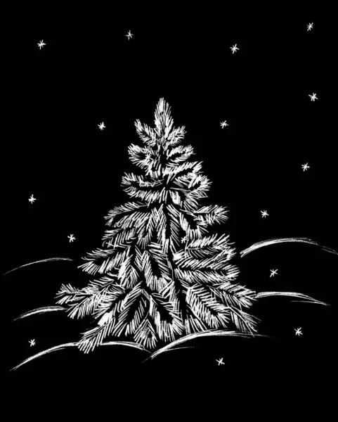 Witte Kerstboom Sneeuwvlokken Een Zwarte Achtergrond — Stockfoto