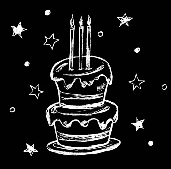 Dwupoziomowy Tort Trzema Zapalonymi Świecami — Zdjęcie stockowe