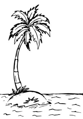 Beyaz arka planda siyaha boyanmış bir palmiye ağacı.