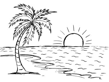  Beyaz arka planda siyaha boyanmış bir palmiye ağacı.