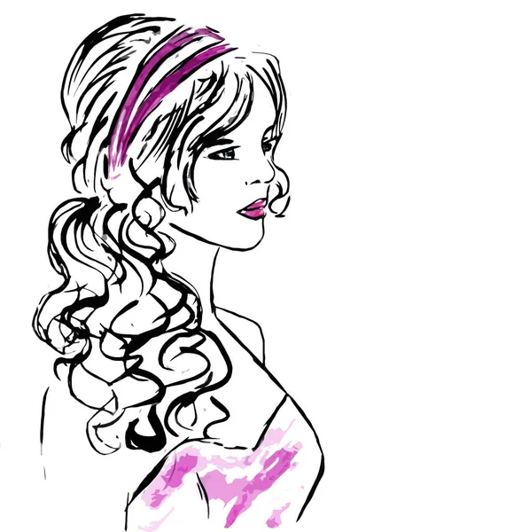 美しい髪型とピンクのドレスの女の子 — ストック写真