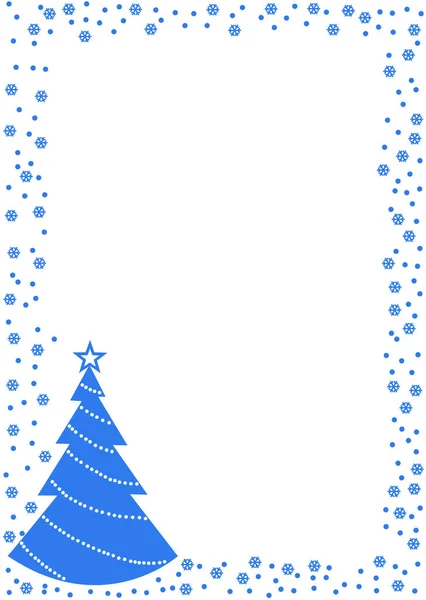 Cornice Blu Natale Con Albero Natale Fiocchi Neve — Foto Stock