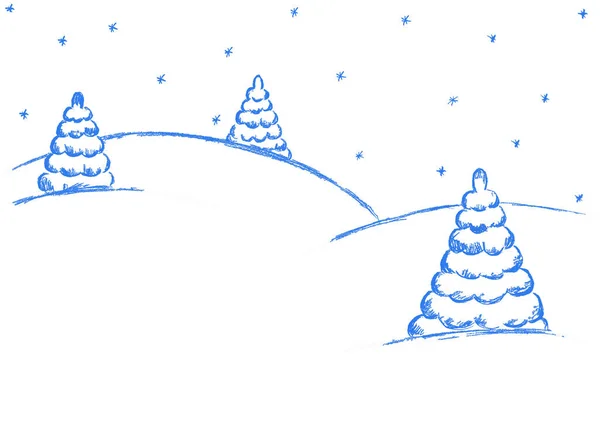 Zimní Krajina Vánočními Stromky Závějích — Stock fotografie
