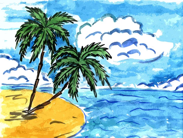 Trópusi Táj Pálmafákkal Tengerparton Stock Kép